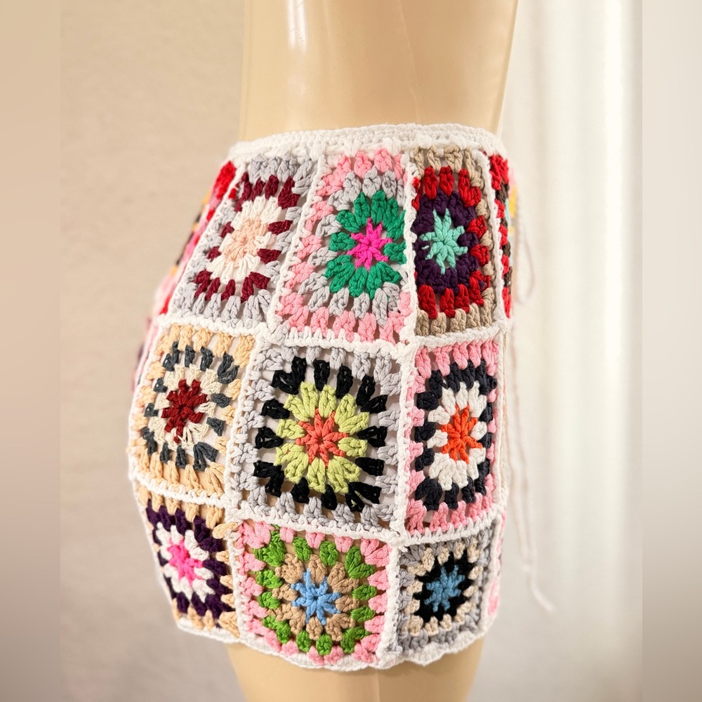 Crochet Patchwork Mini Skirt - Multicolor size XS… - image 6